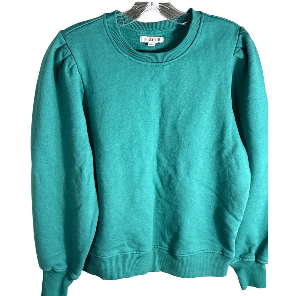 Molly Yeh Women Teal Green Puff Sleeve 100% Cotton Sweatshirt Size Medium